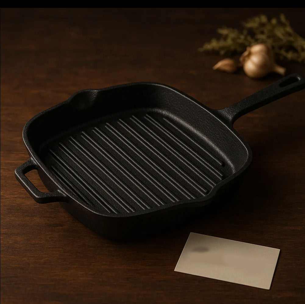 25cm Cast Iron Grill Pan – Heavy Duty Square Grill Skillet for Steaks, BBQ & Indoor Grilling
