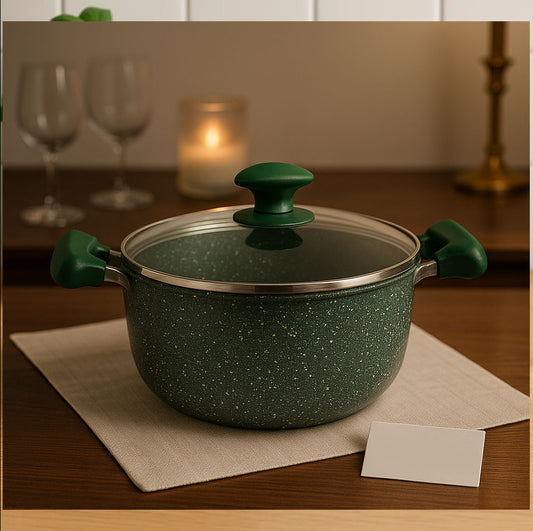 Non-Stick Marble Casserole Pot with Glass Lid – Heavy Duty Cooking Pan