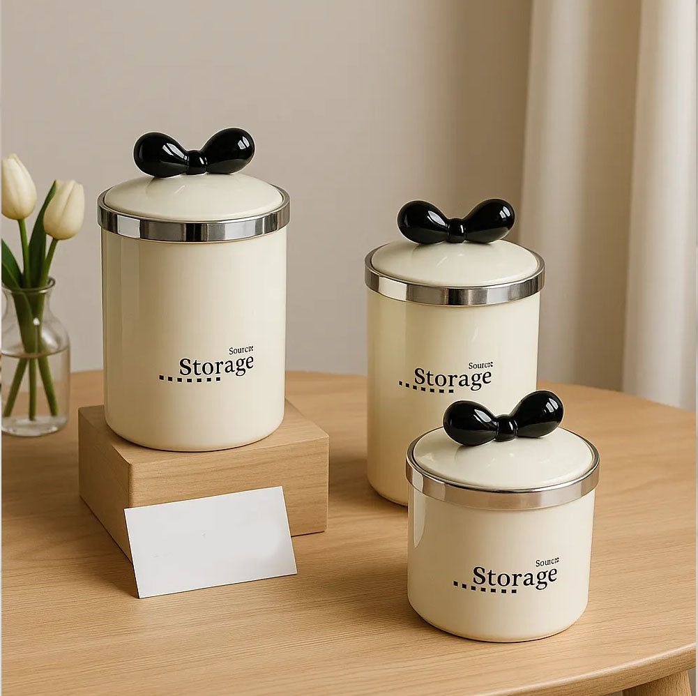 Premium Plastic Storage Jar Set with Black Bow Lid – Airtight Kitchen & Home Containers