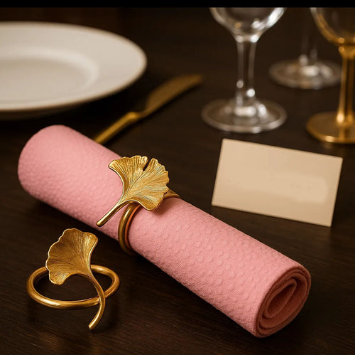 Luxury Gold Ginkgo Leaf Napkin Rings – Elegant Table Decor Set for Dining & Events