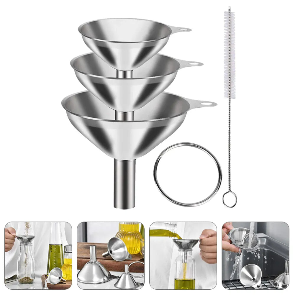Kitchen Funnel with Brush Stainless Steel Utensils Gear Wide Mouth